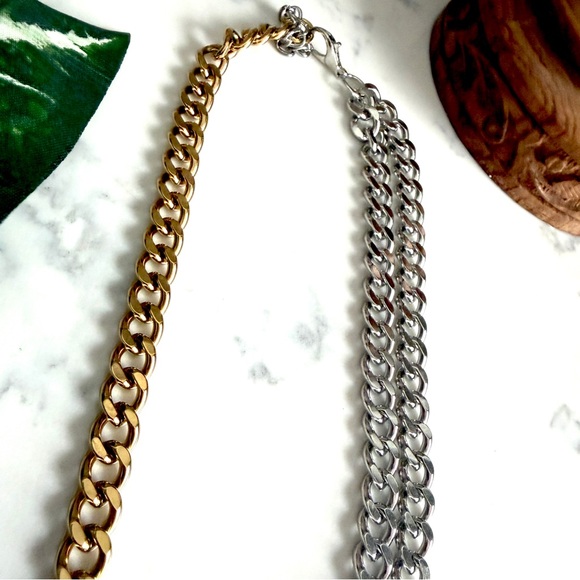 Mixed Metal Gold & Silver Cuban Link Chain Necklace Caribeaner Bit Closure NEW - Picture 7 of 10